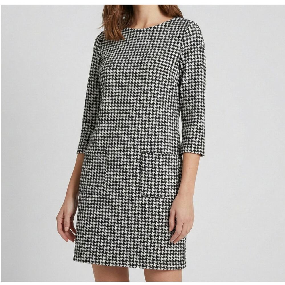 Ophelia Roe Medium Dress 3/4 Sleeve Black White Check Pockets Polyester Spandex